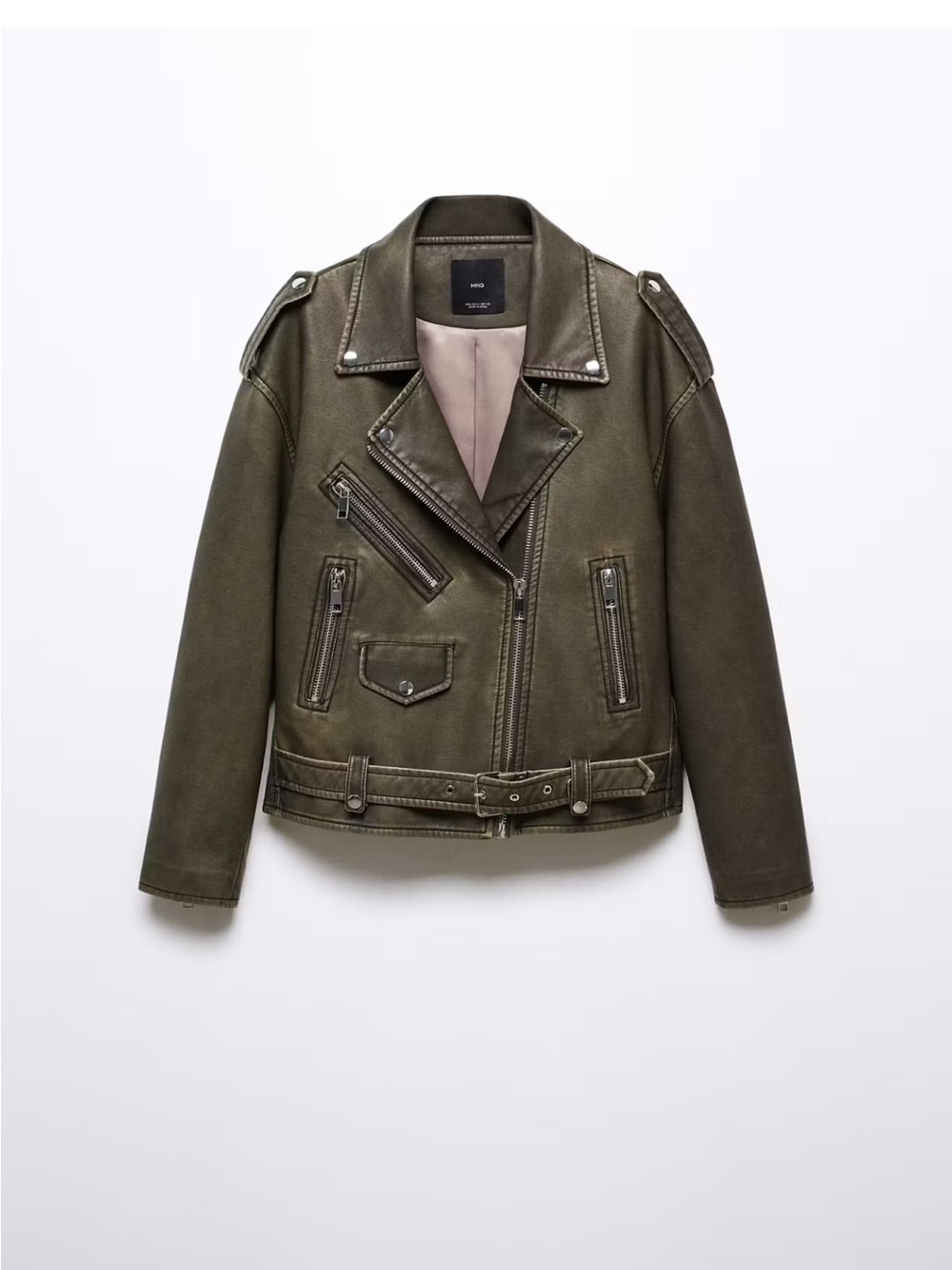 Mango oversized worn-effect biker jacket